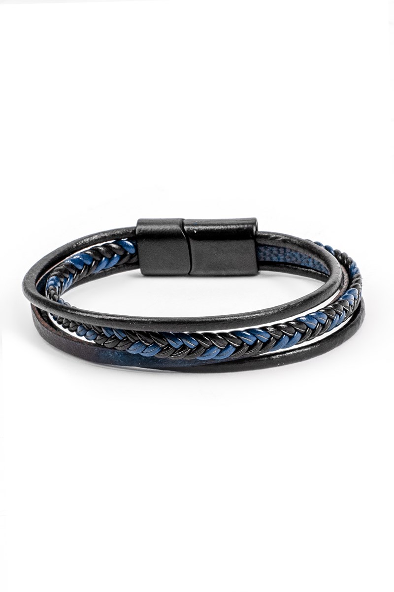 Men's Set of 4 Leather bracelets - Black and Blue 20230901012