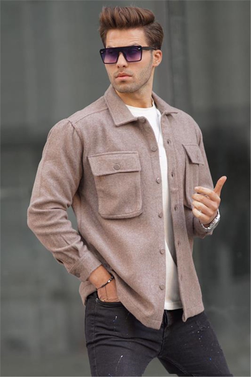 Men's Oversize Shirt with Outer Pockets 6809 - Light Brown #404695