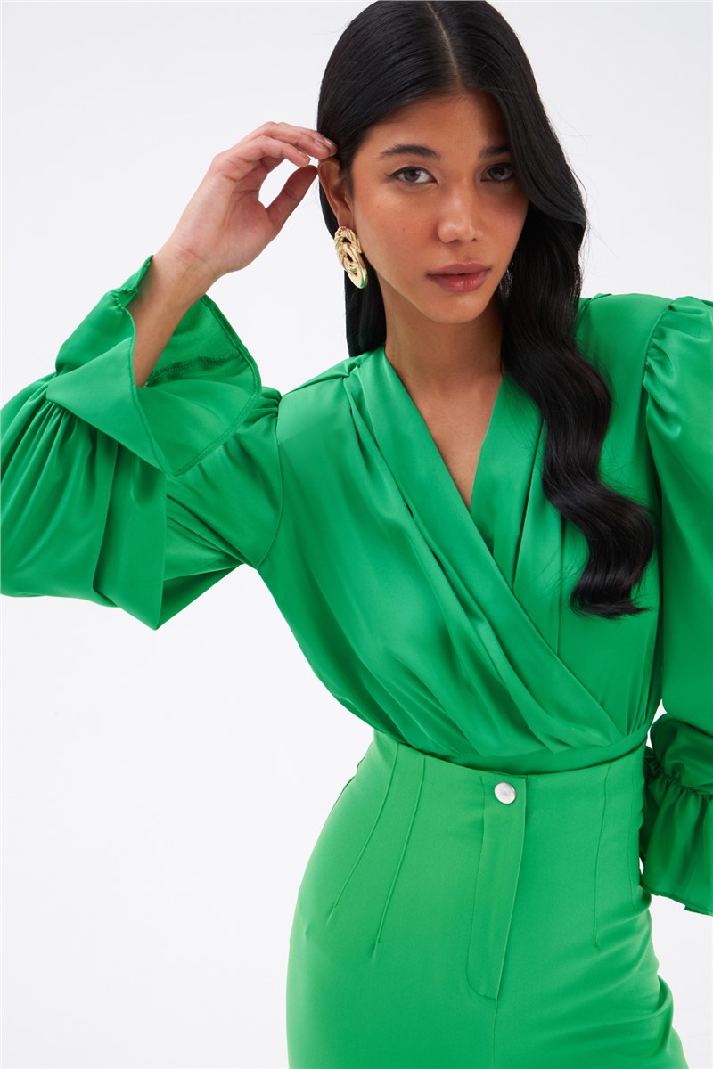 Women's satin blouse - Green #331761