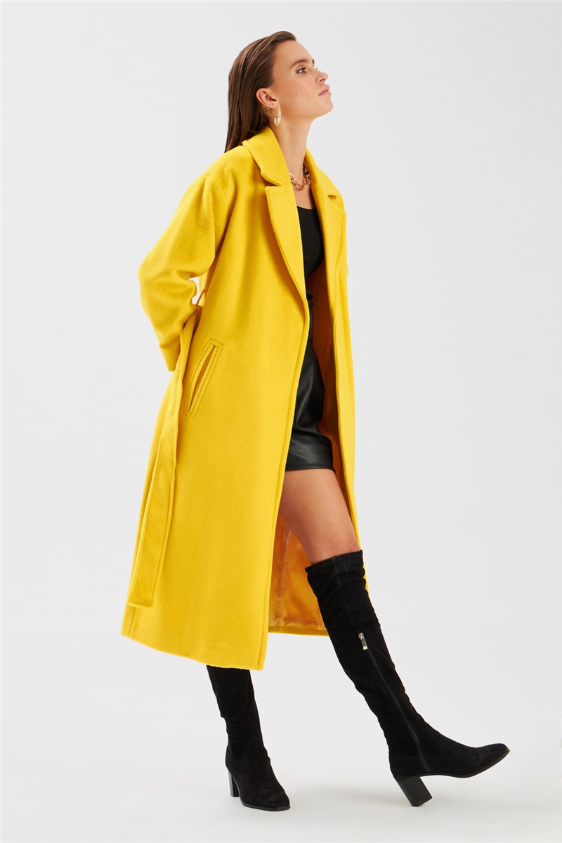 Women's Wide Belted Coat - Yellow #363439