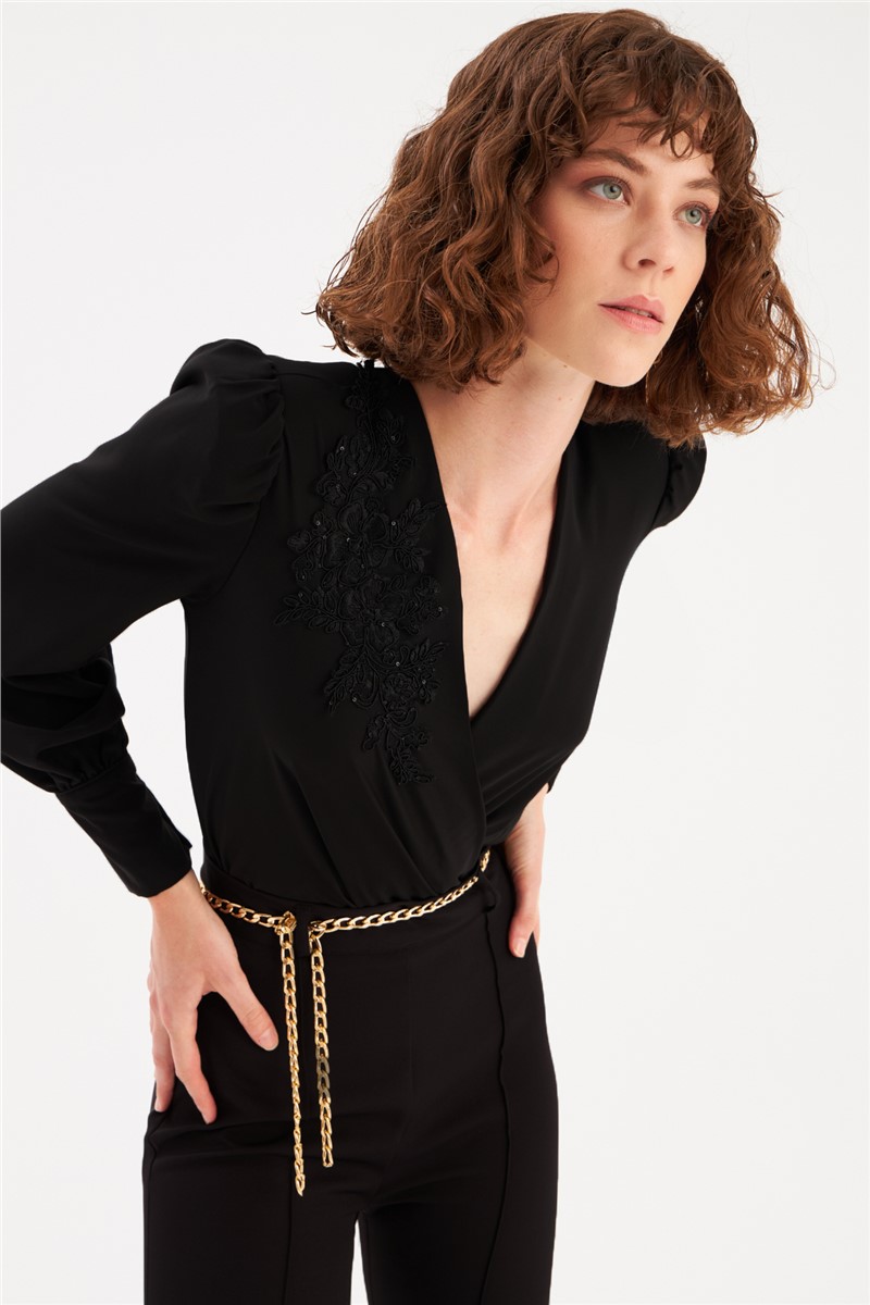 Women's bodysuit with lace details - Black #357522