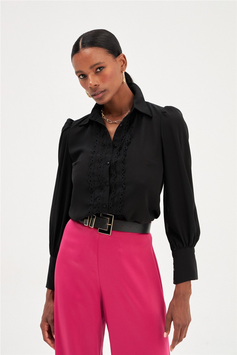 Women's shirt with lace details - Black #358624