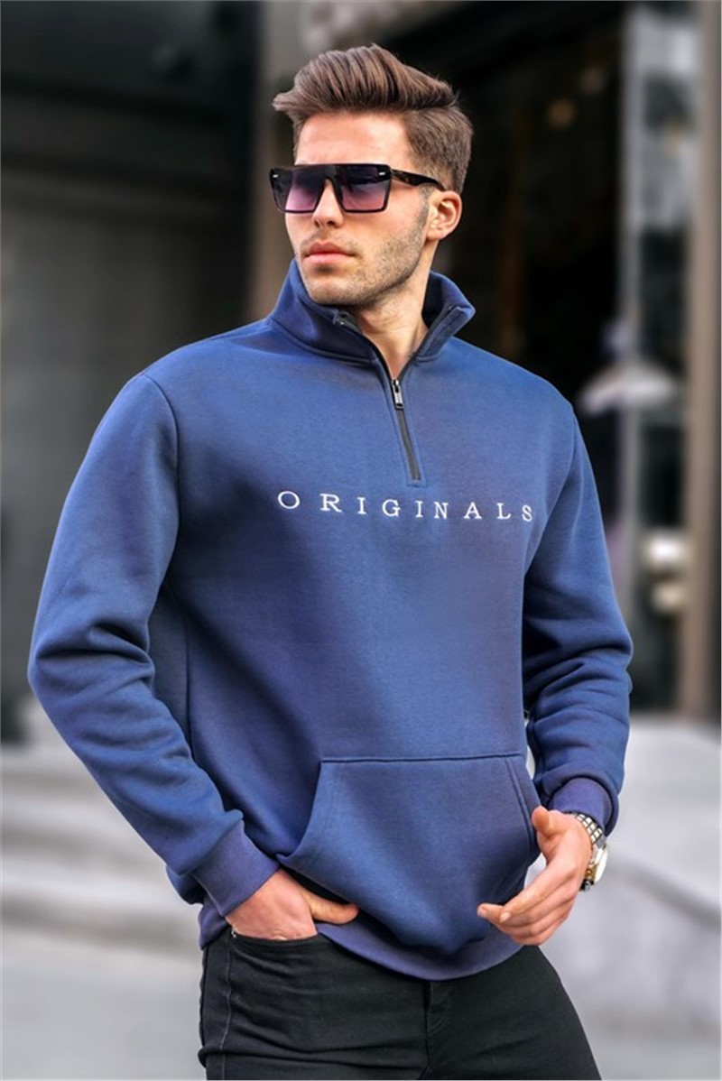 Men's Zip Up Collar Sweatshirt 6028 - Navy Blue #367190