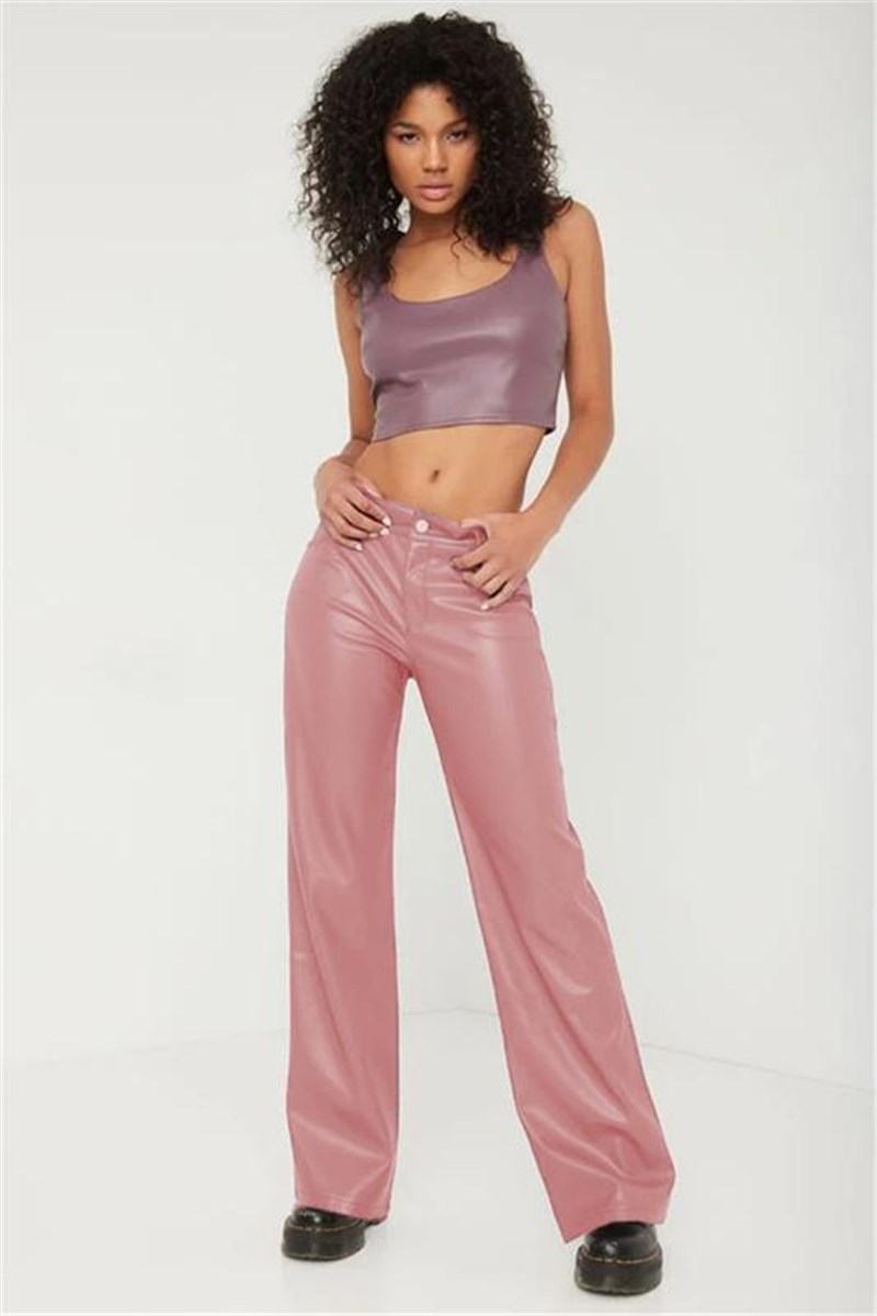 Pantaloni da donna basic in pelle secca rosa MG1316 # 385331