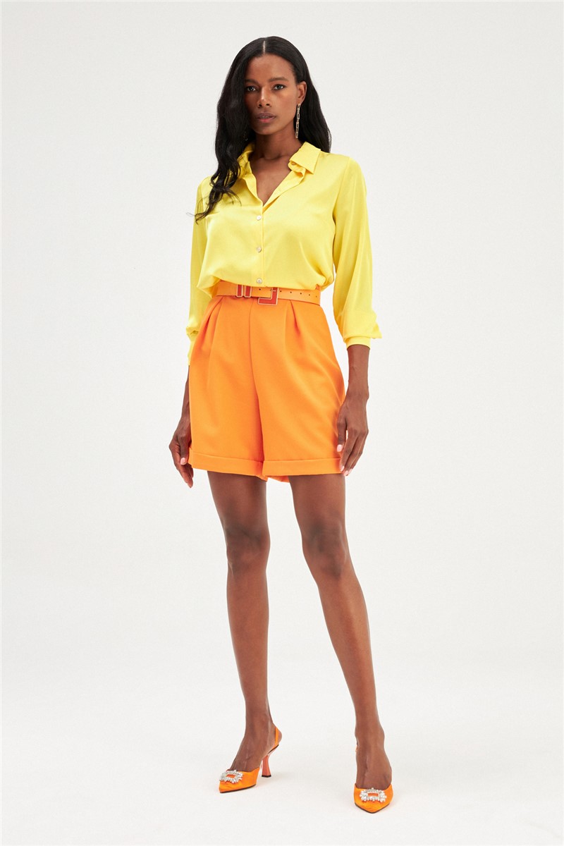 Women's High Waisted Shorts - Orange #358640
