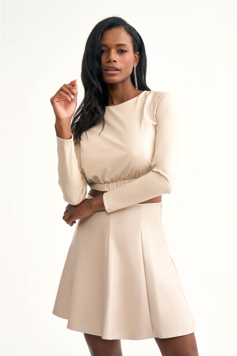 Damen Lederrock  - creme  #323059