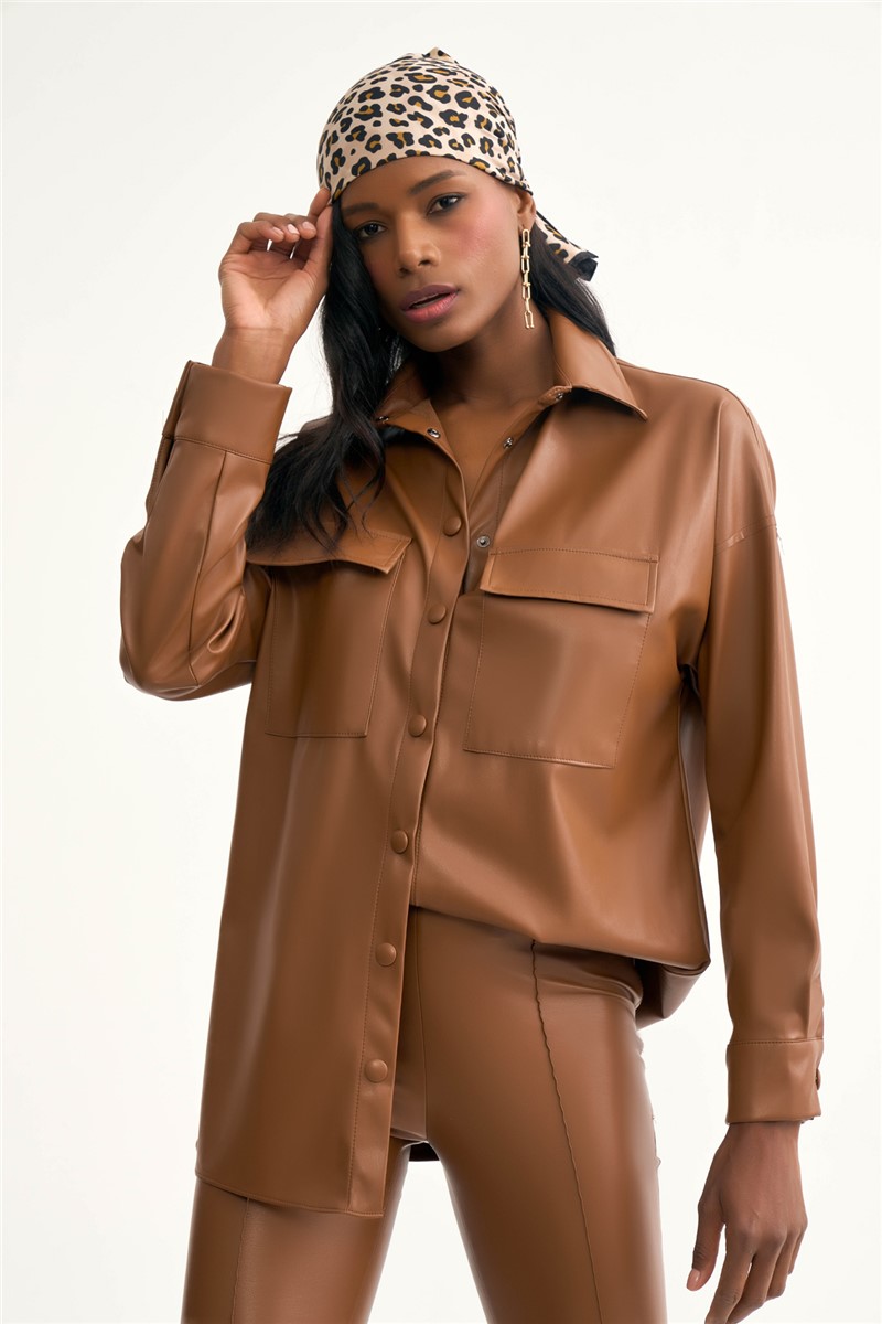 Women's leather shirt-jacket - Brown #323066