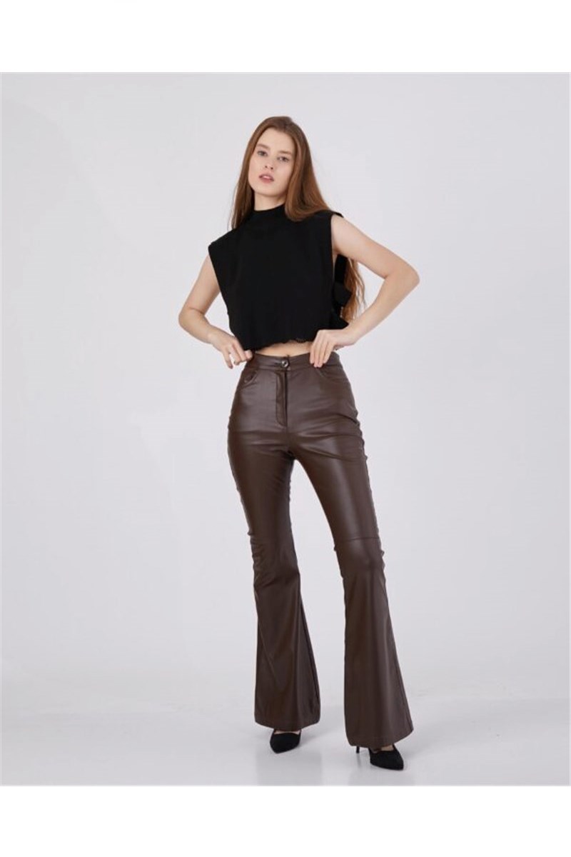 Women's leather pants - Brown BSKL02003