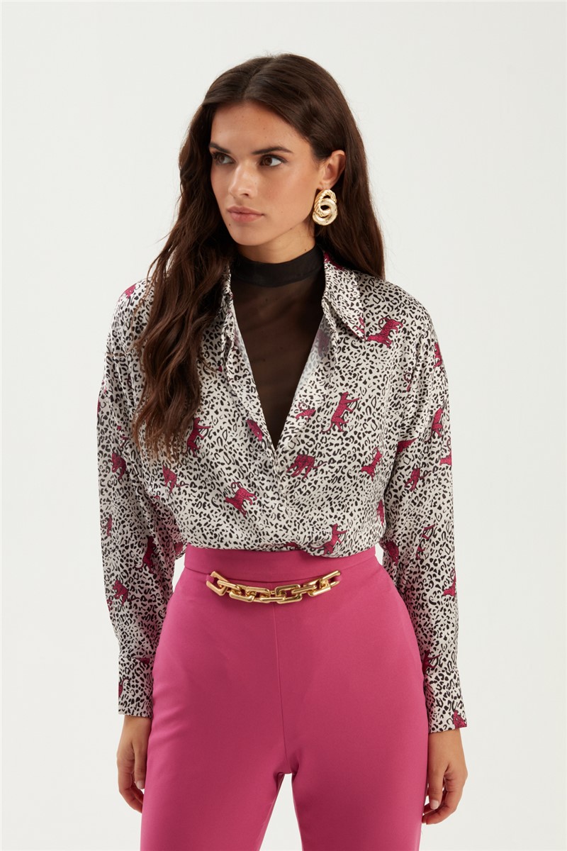 Camicia da donna con stampa leopardata - Rosa #361221