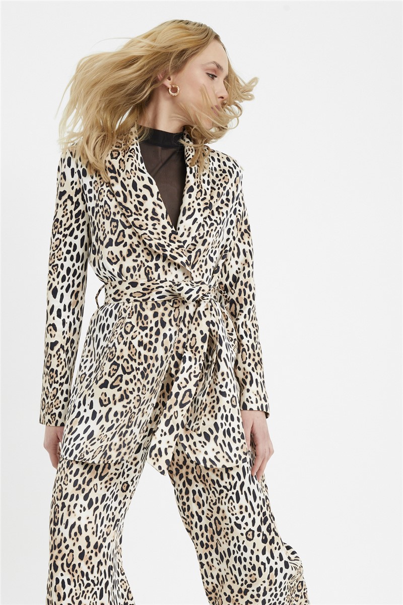Giacca da donna con stampa leopardata - Beige-Nero #327726