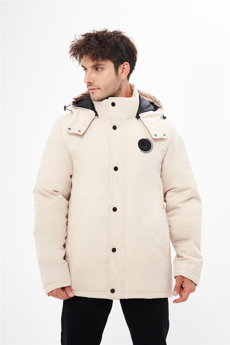 Men's Waterproof and Windproof Jacket with Detachable Hood - Light Beige #410452
