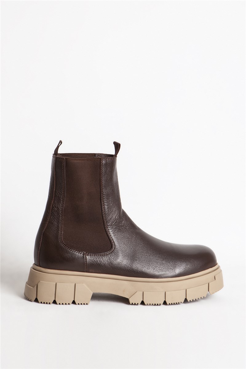 Botas Masculinas de Couro Genuíno 152 16301 - Marrom Escuro #388529