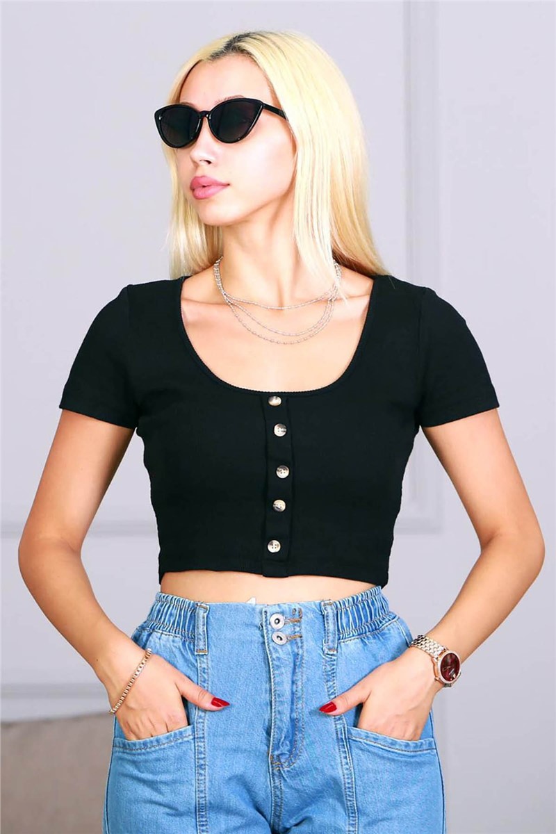 Mad Girls Black Button-up Crop Top MG640 #289247