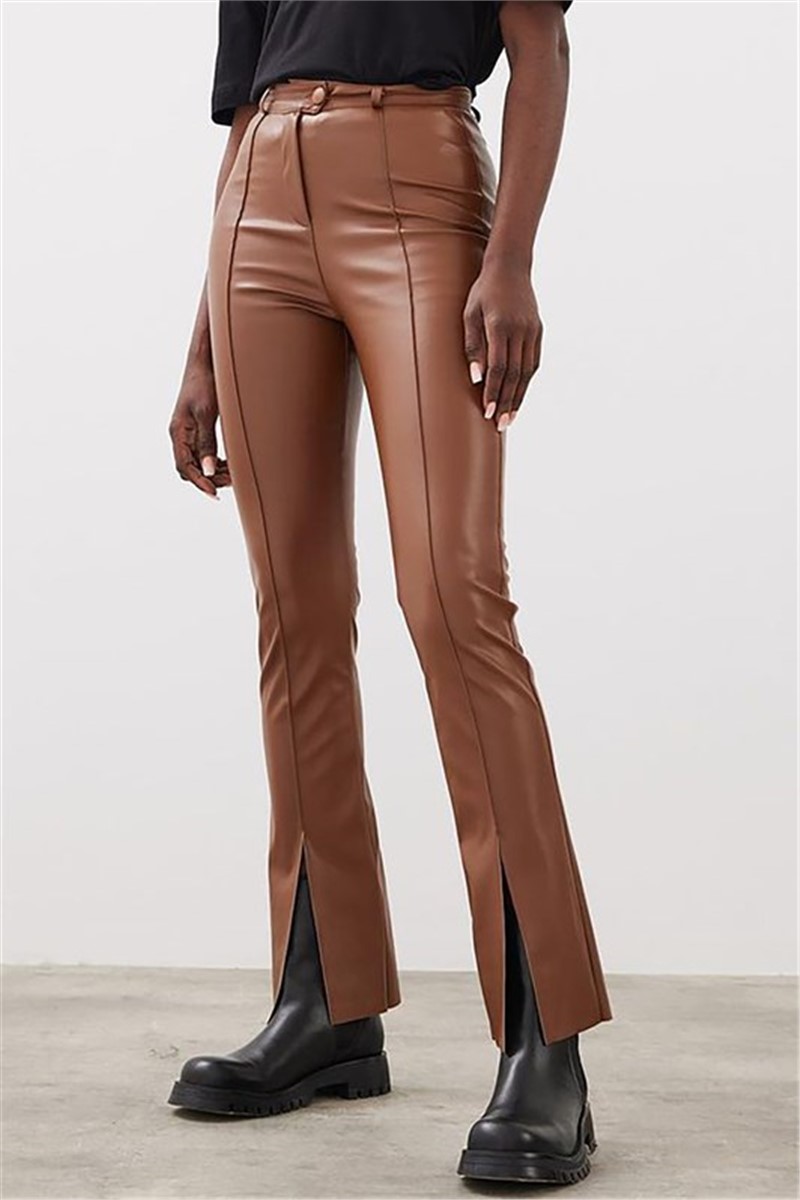 Ženske kožne hlače MG1311 - svijetlosmeđe #323227