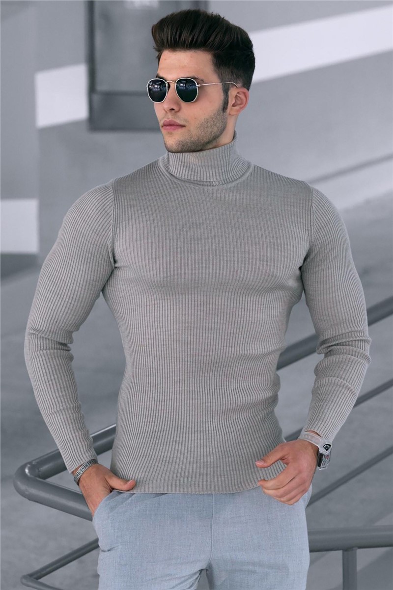 Men's sweater with polo collar 9414 - Light gray 290244