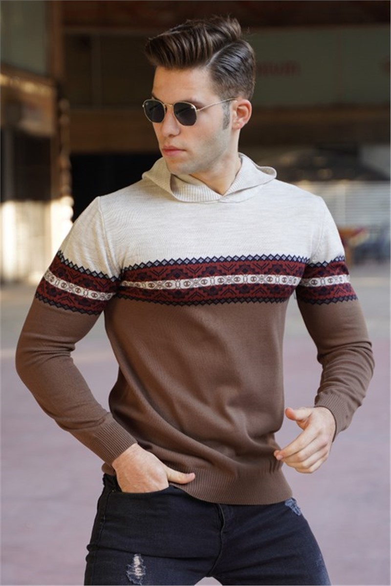 Muški džemper s kapuljačom 5624 - smeđi #320170