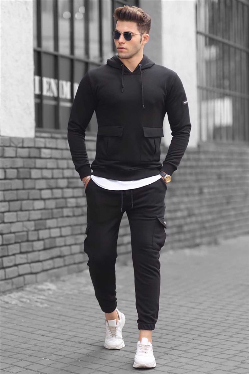 Madmext Macacão masculino  com capuz e bolsos - preto #289474