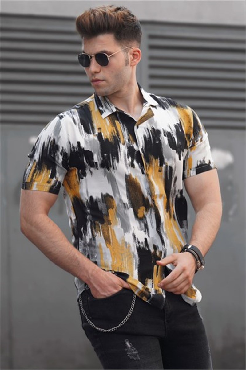 Madmext Men's Shirt - White, Black, Mustard #307733