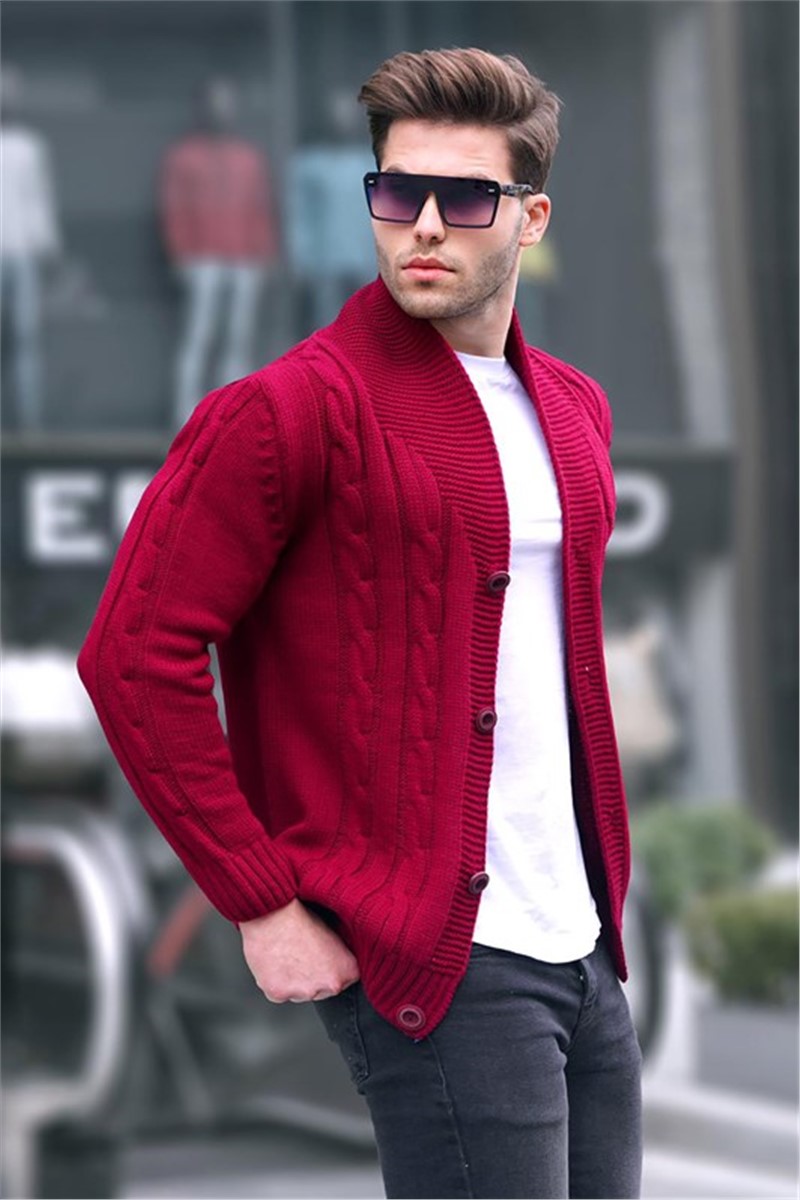 Men's Knitted Cardigan 9053 - Dark Red #366091