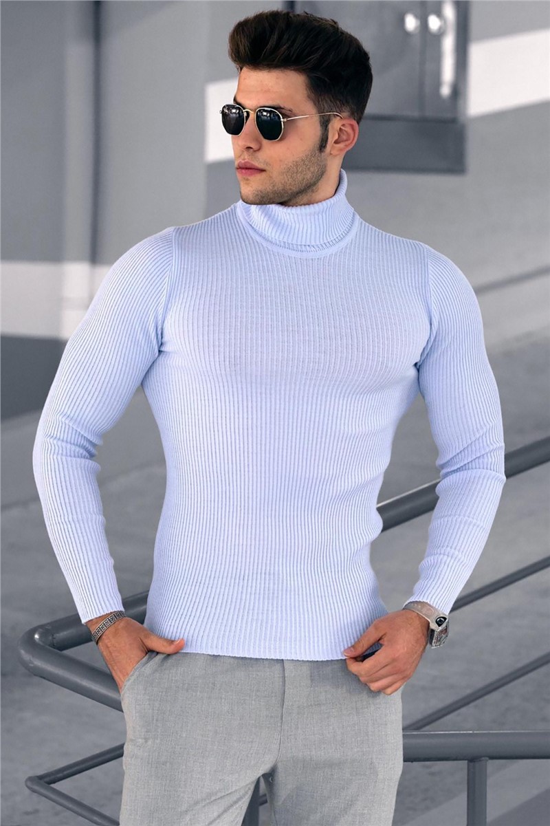 Maglione con collo a polo da uomo 9414 - Azzurro 290246