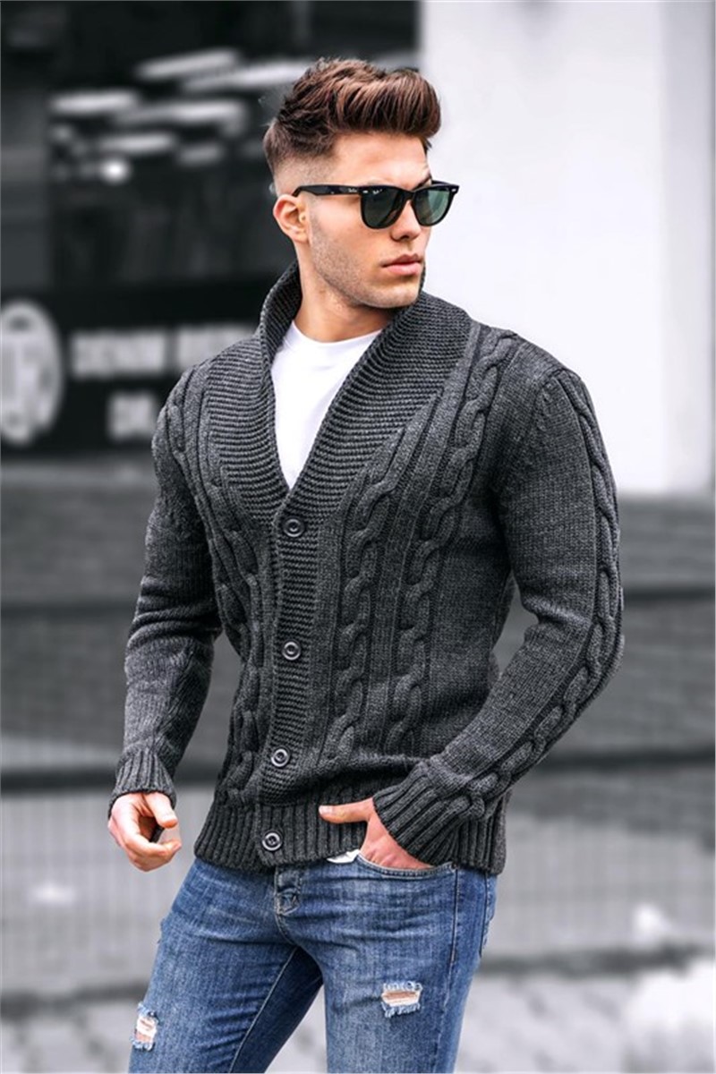 Men's knitted cardigan 9053 - Anthracite #329233