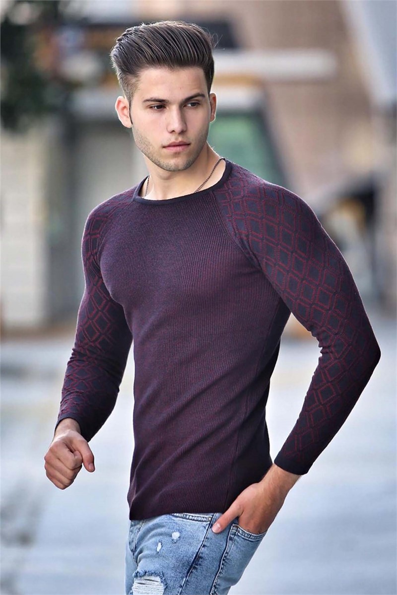 Sleeve Pattern Round Neck Jumper