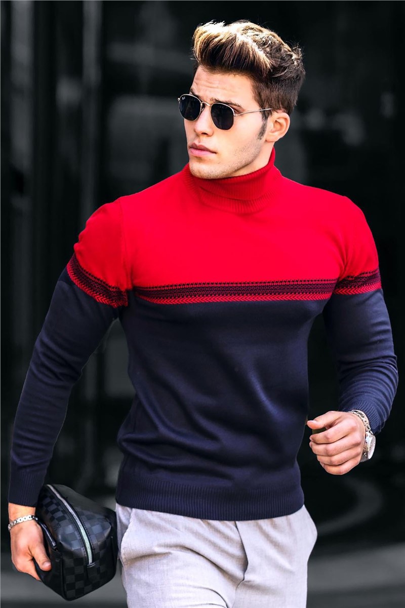 Muški džemper 4675 - Tamnoplavi s crvenim 289042