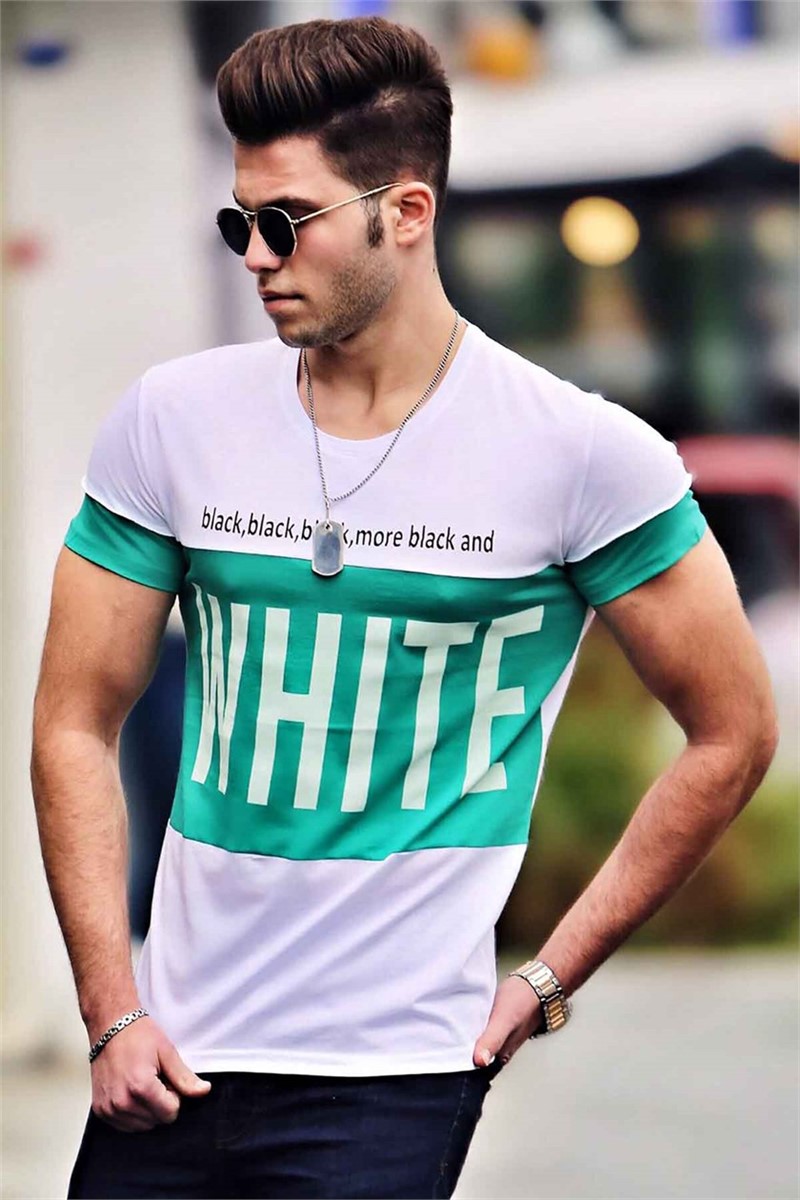 Men's T-shirt 3067 - White with green 285912
