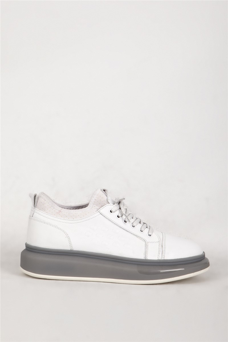 Sapatos casuais masculinos de couro genuíno 17226 - Branco #382013 