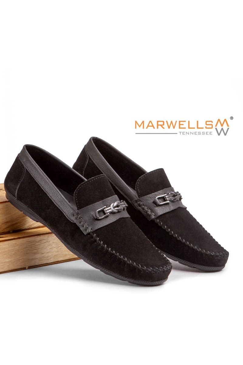 Marwells Sapatos masculinos de couro genuíno - pretos 2021400
