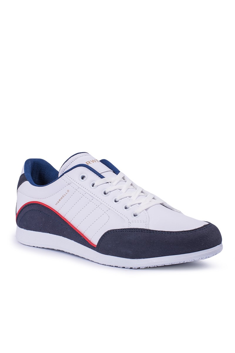 MARWELLS Men's leather sport shoes - White/Navy Blue 20210835294