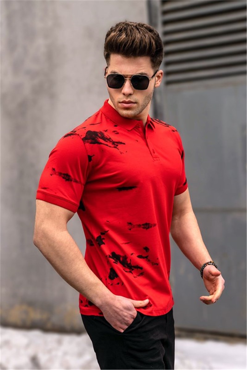 T-shirt da uomo con colletto - Rosso #328794