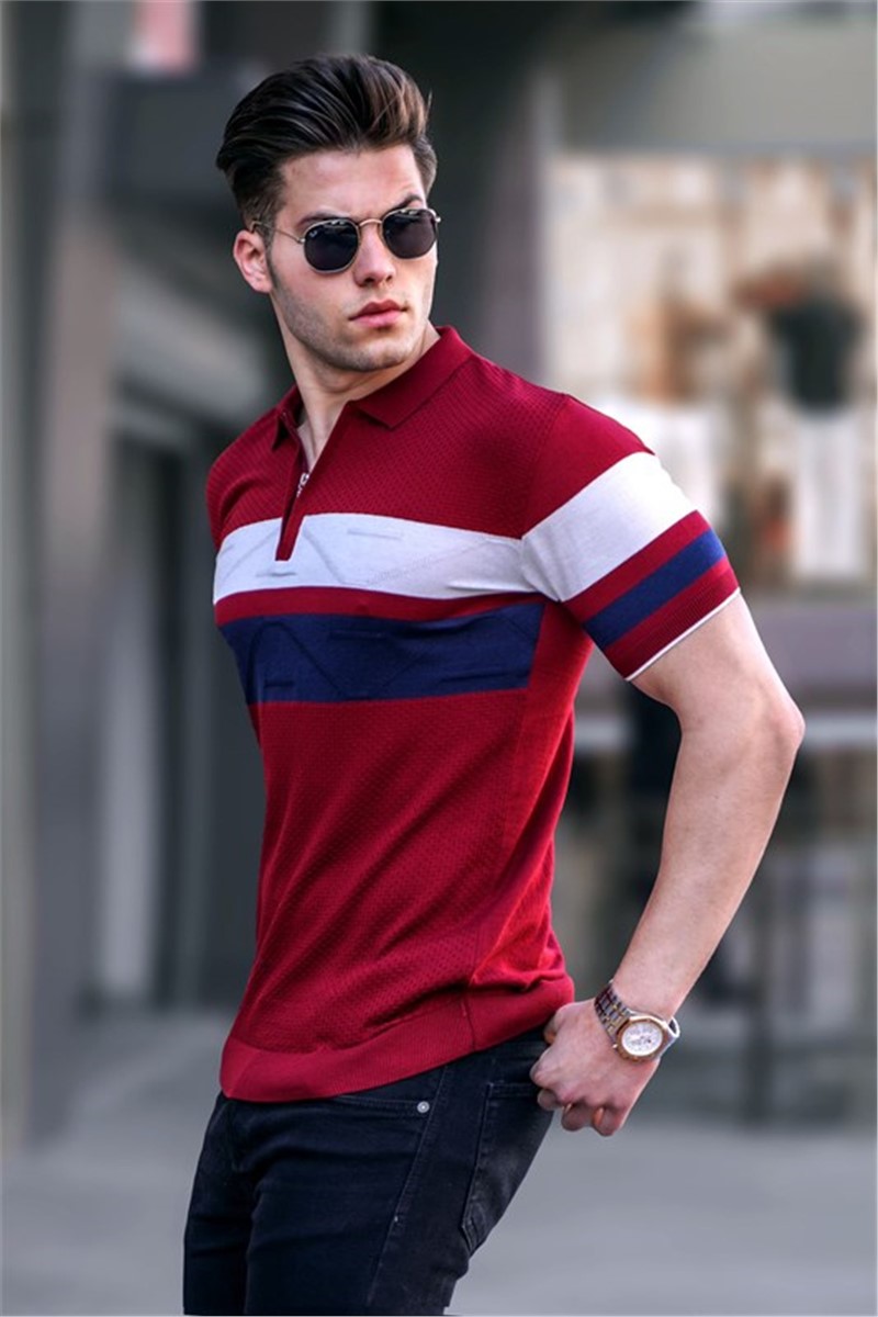 Men's t-shirt with collar 5730 - Dark red #331845