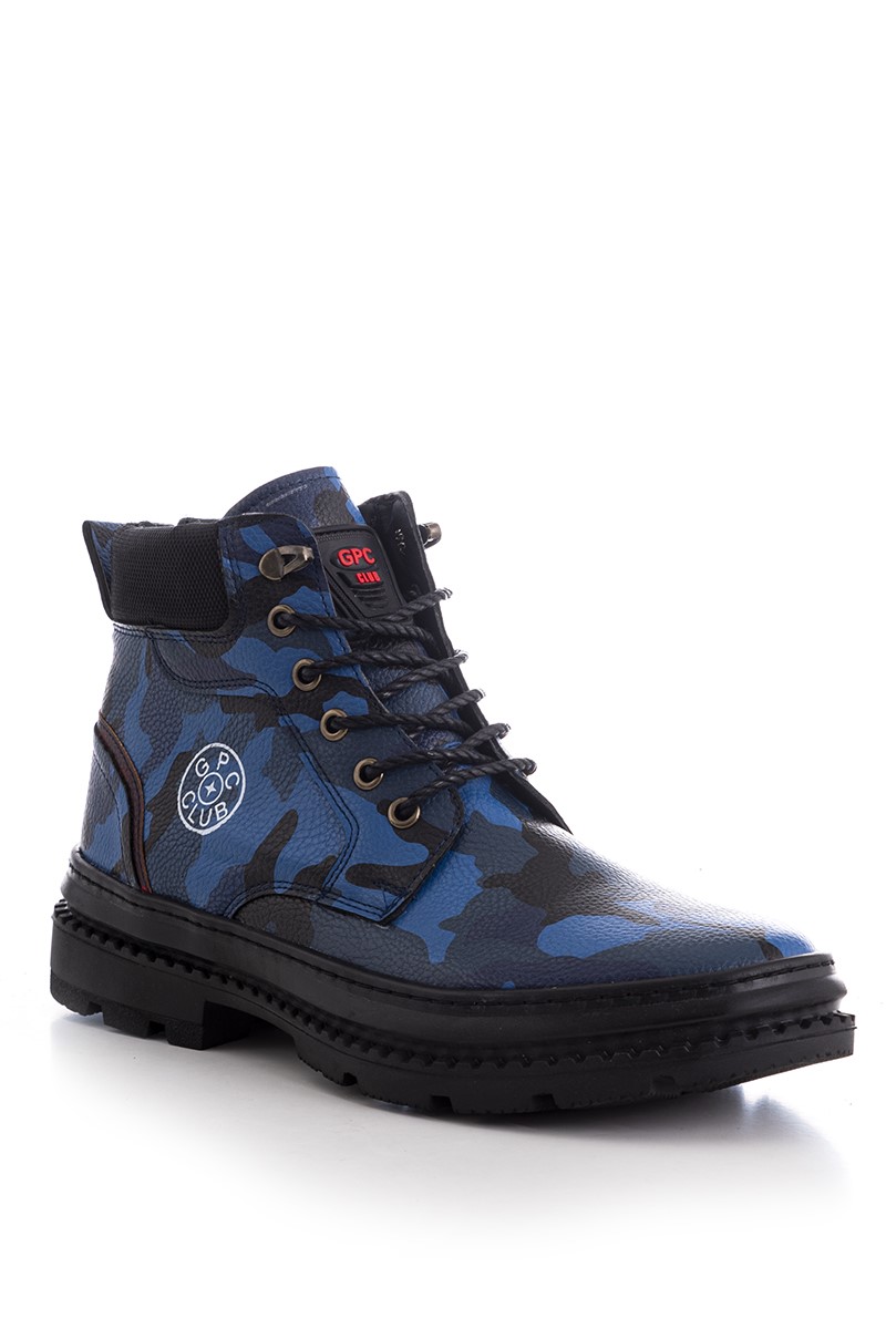 Męskie buty turystyczne - kamuflaż/niebieskie   202300