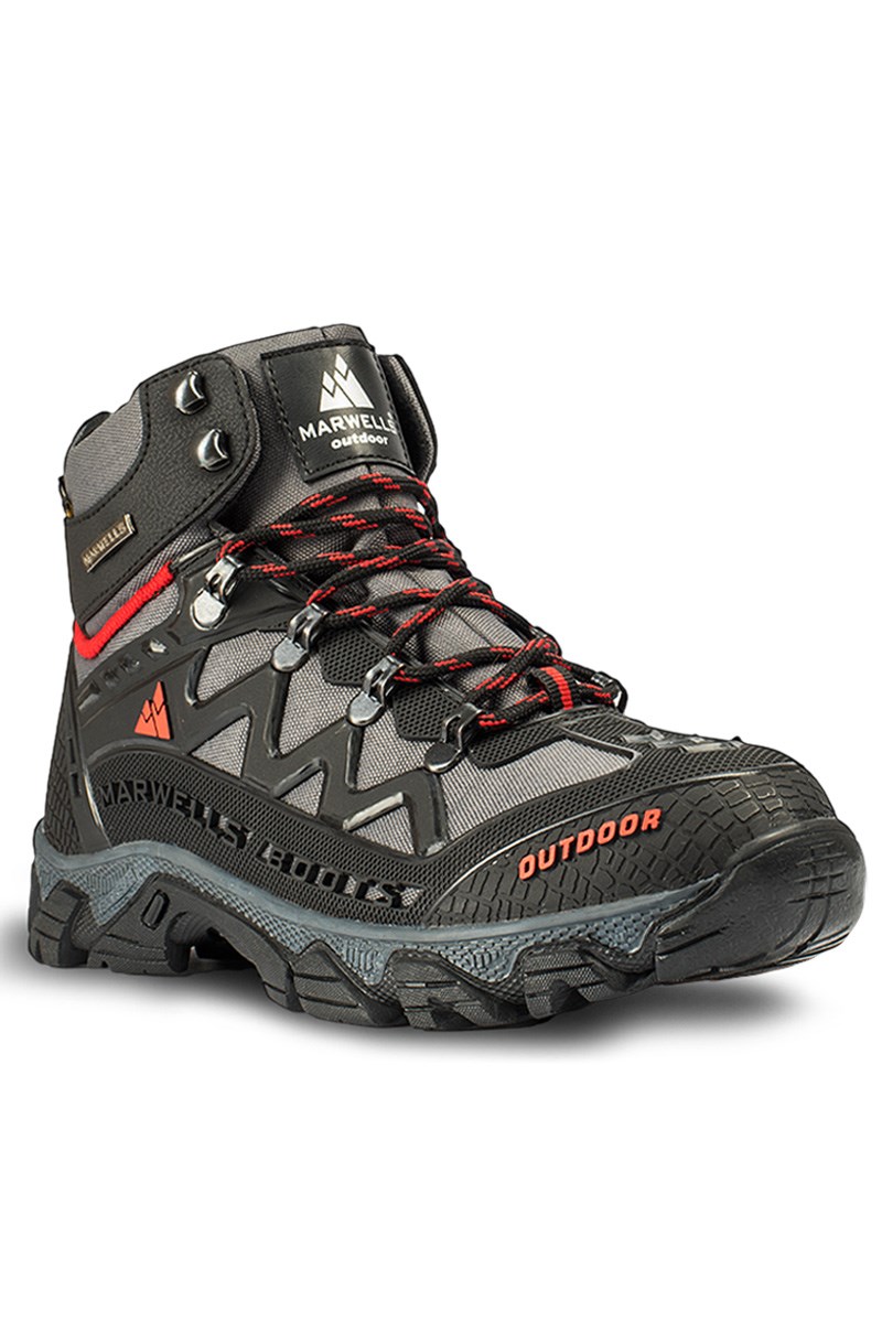 Botas de caminhada masculinas - Preto-Vermelho 2021083213