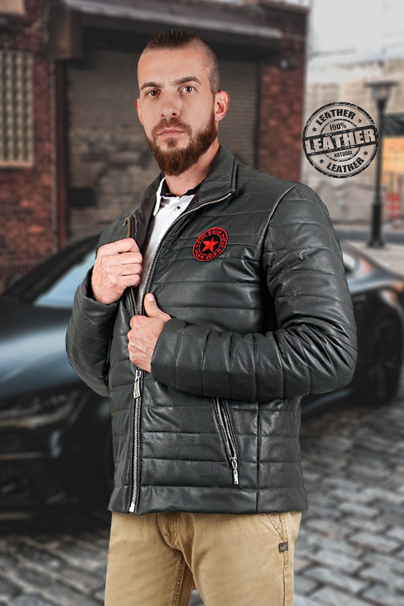 Herren Jacke aus echtem Leder - grau #9979221