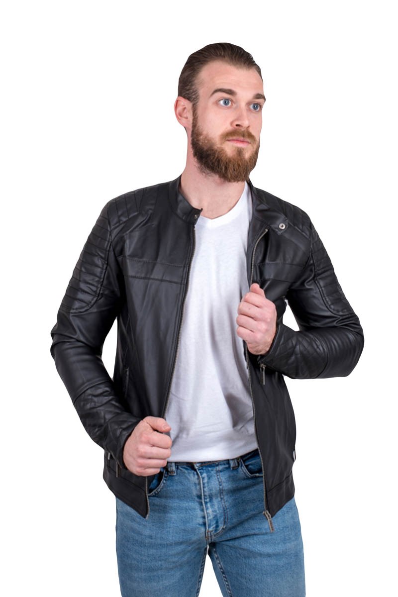 Men's leather jacket - Black 20210835215