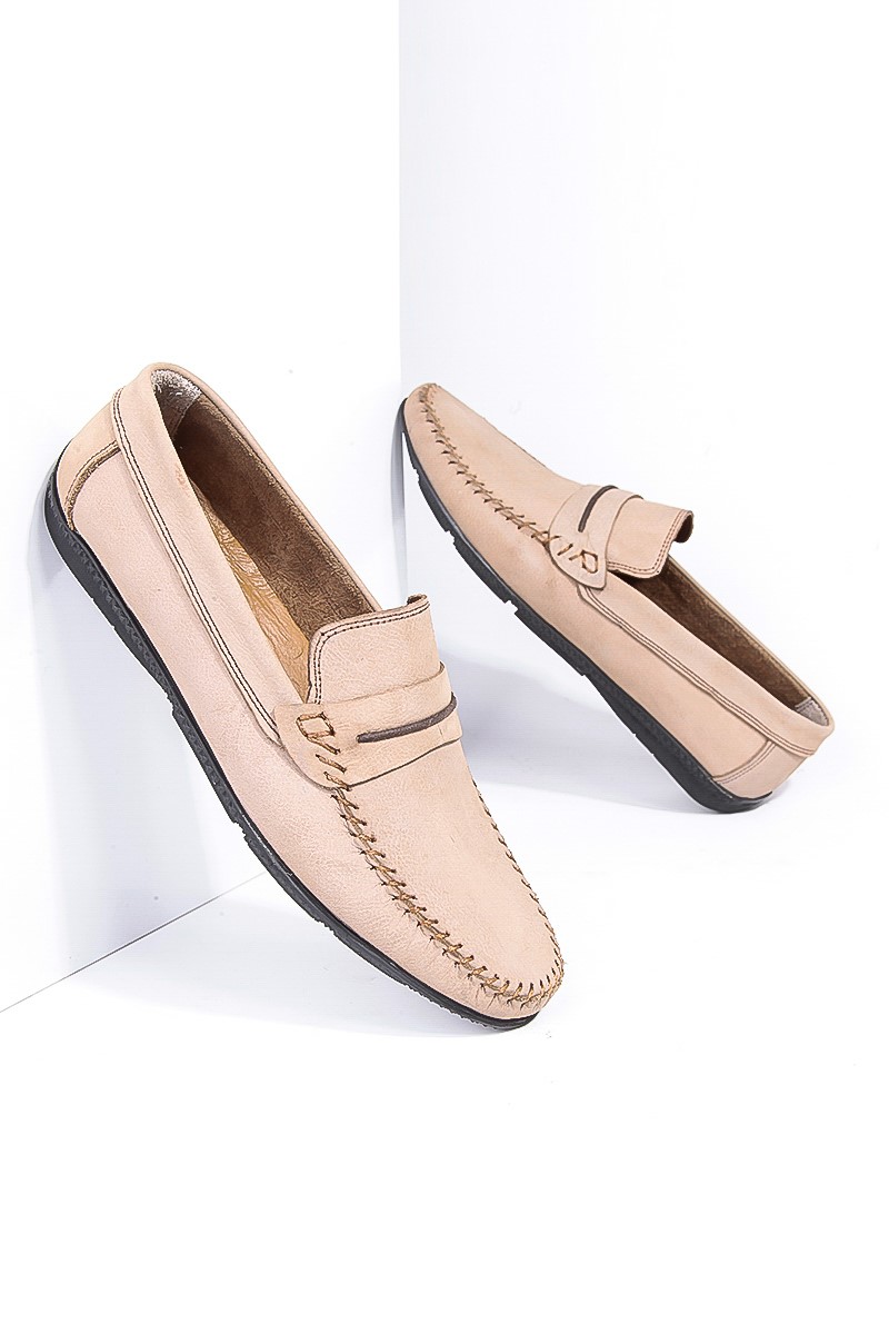 GPC Mocassins masculinos de couro legítimo - bege #795965723