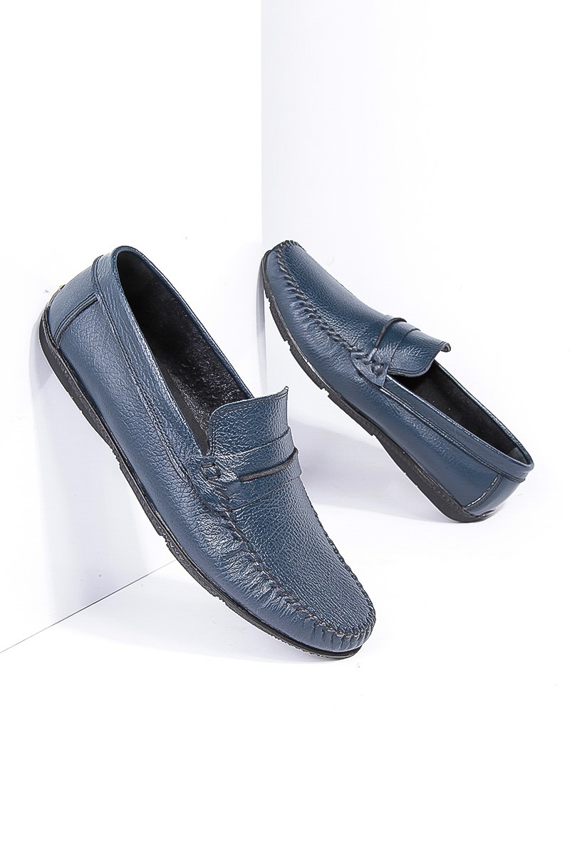 GPC Men's Real Leather Penny Loafers - Blue #795965698