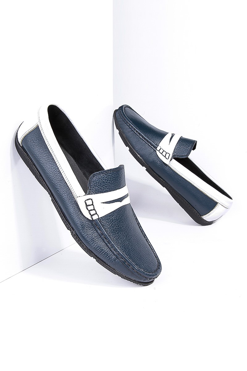 GPC Men's Real Leather Penny Loafers - Blue, White #795965691