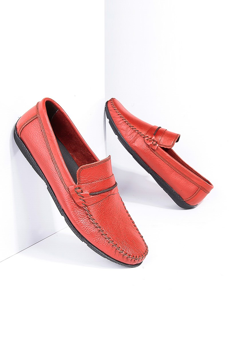 GPC Men's Real Leather Penny Loafers - Red #795965695