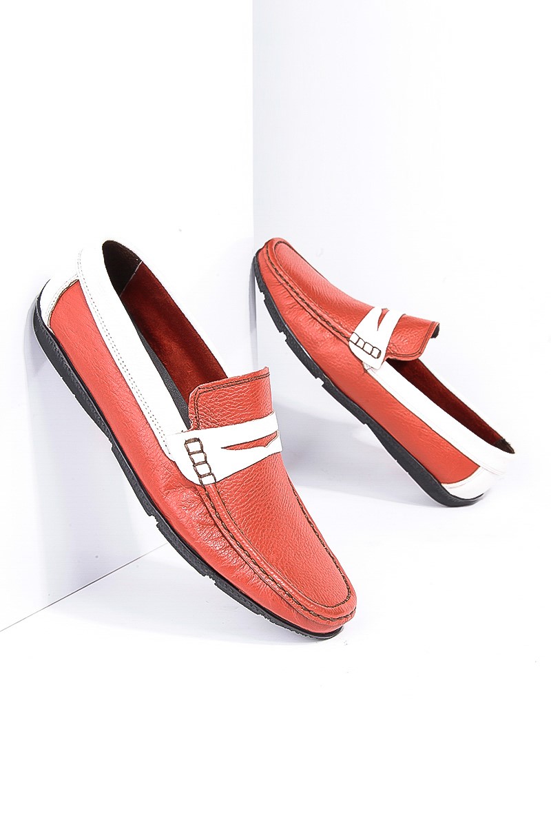 GPC Men's Real Leather Penny Loafers - Red, White #795965702