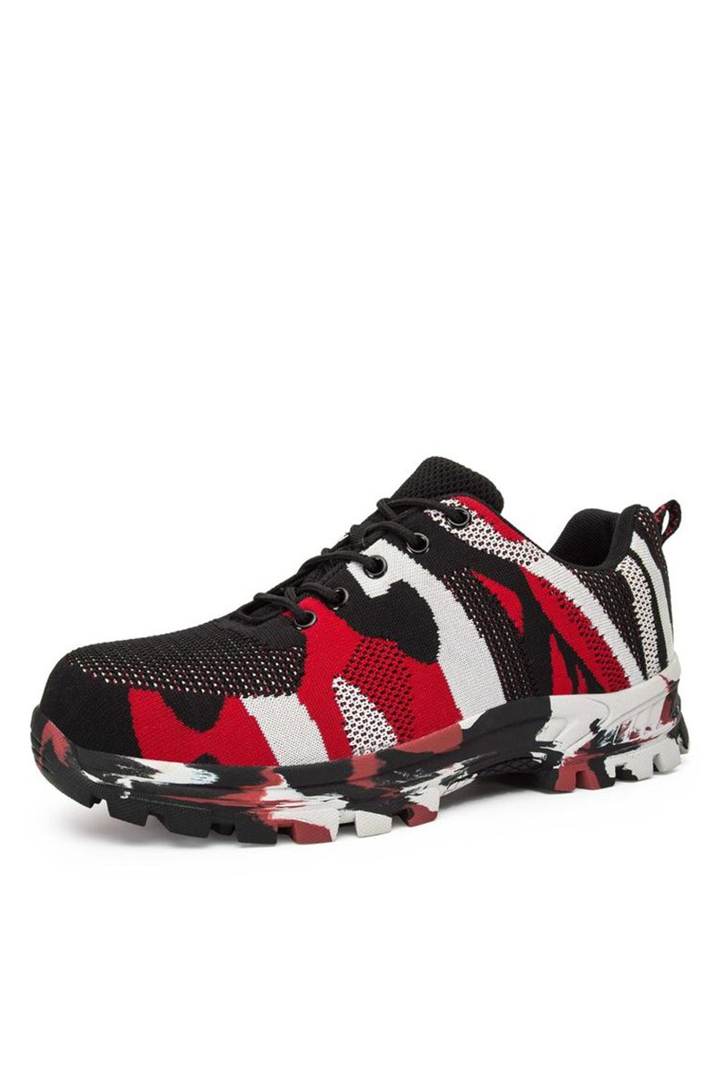 Men's Anti-Skid Mesh Shoes with Steel Anti-Shock Toe Protector - Camouflage, Red #202179