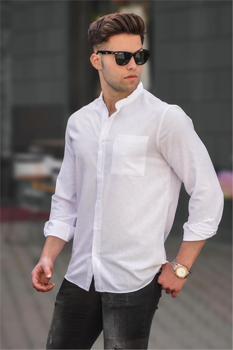 Camicia da uomo in lino 5548 - Bianco #330488