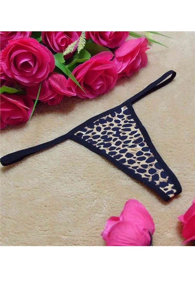 Thong with leopard pattern - Black # 310097