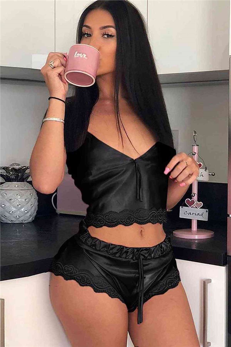Pigiama da donna in raso - Nero #310374