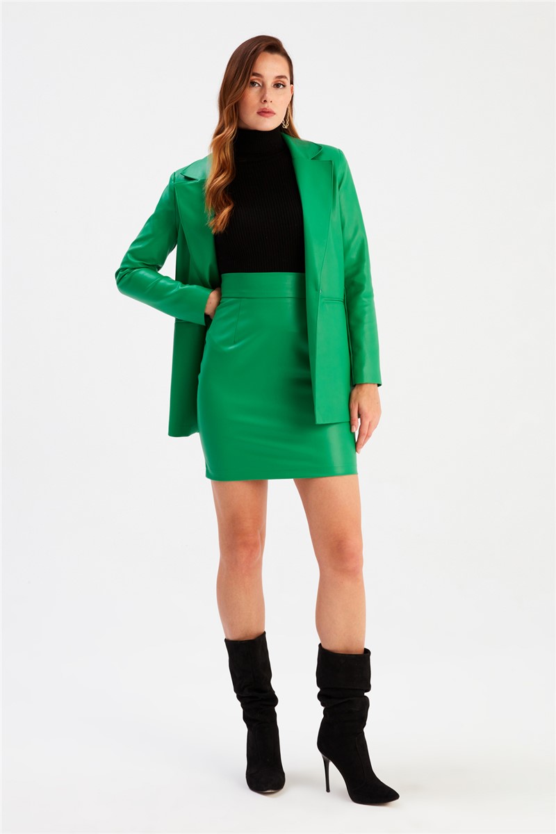 Women's Short Leather Skirt - Green #365273