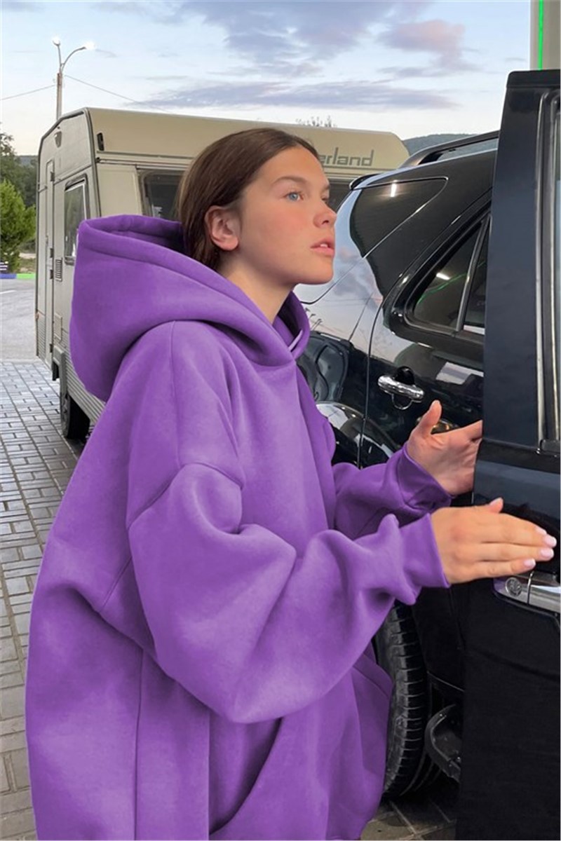Women's Oversize Hooded Sweatshirt MG1566 - Purple #361323