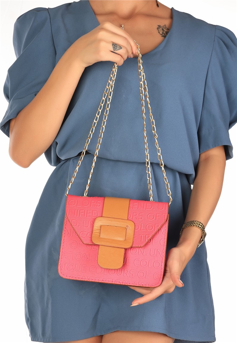 Women's Handbag with Metal Handle - Pink #367005