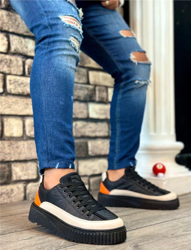 Men's Lace Up Shoes BA0801 - Black with Orange #401999